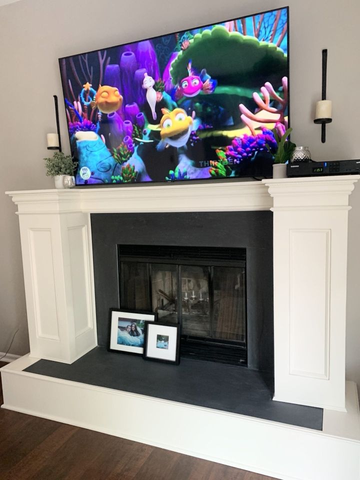Custom Fireplace Renovation with White Wood Mantels